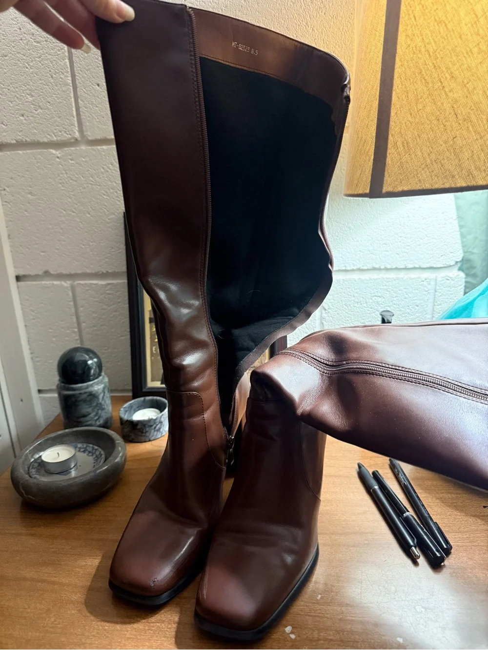 Leather Tall Brown Block-Heel Women's Boot